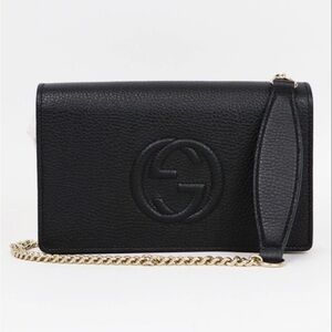 Gucci Black Leather Crossbody Bag with Gold Chain